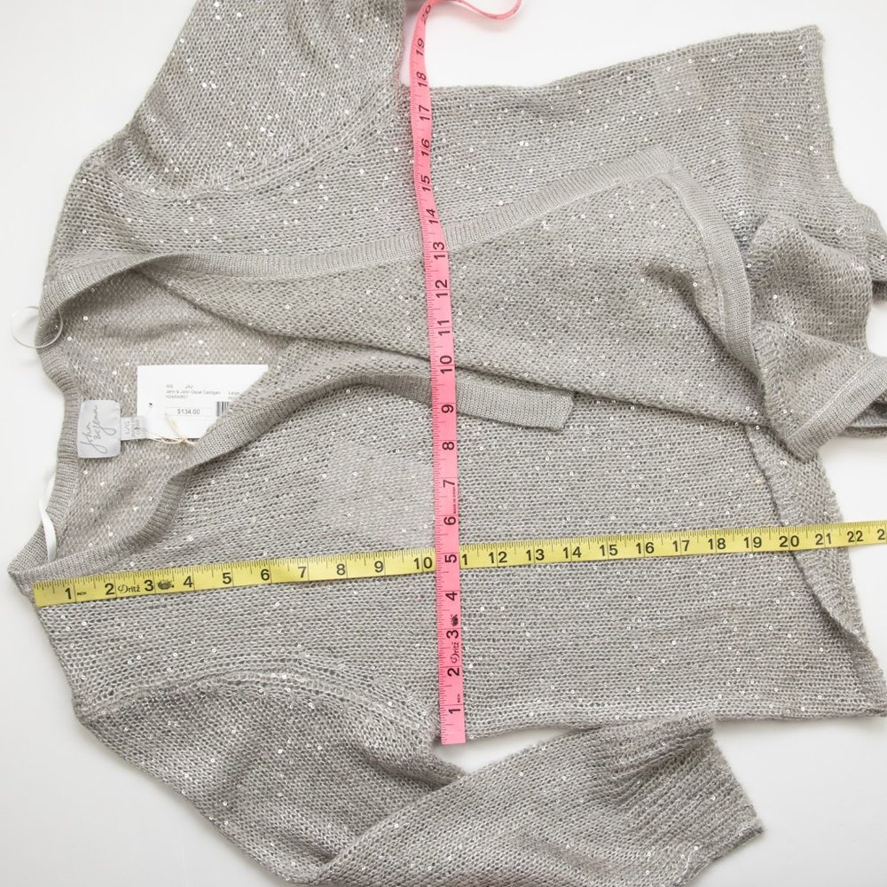 John & Jenn Oscar Cardigan Knit Sparkle Cardi Sequin Mohair Grey Size Large New - Picture 6 of 6